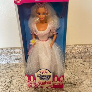 Vintage 1994 Barbie Country Bride Doll in White and Pink